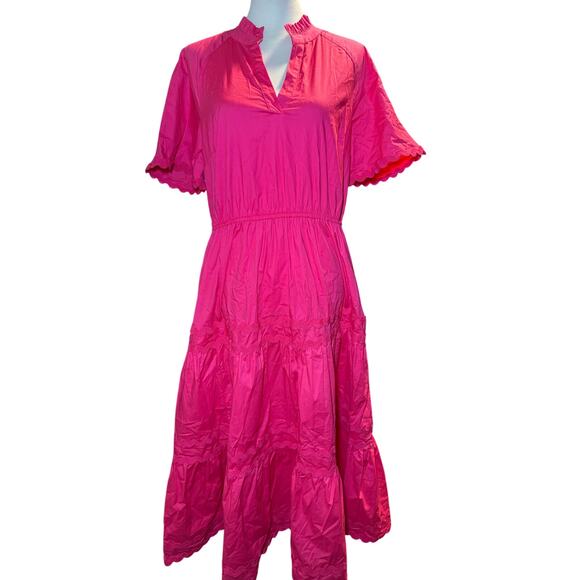 crown & ivy Dresses & Skirts - Crown & Ivy Pink Ric Rac Tiered Cotton Midi Dress, Coastal Summer, Size Medium